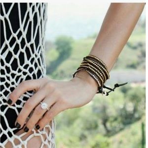 Lulu Dharma 5 wrap brown leather with gold plated beads